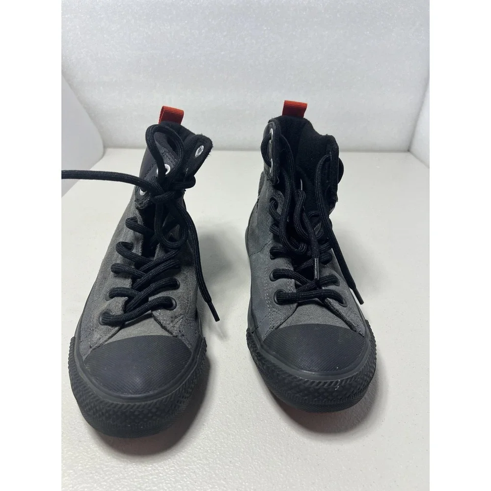 Converse All Star Shoes Kids Size 3 Gray Black‎ Leather High Top Lined Sneakers